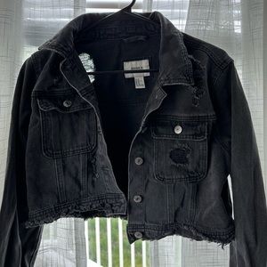 cropped, distressed jean jacket